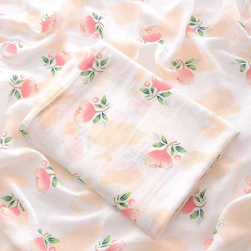 Muslin Swaddle Blanket Set of 2 Floral, Pink ( 70% Viscose from Bamboo, 30 % Organic Cotton)