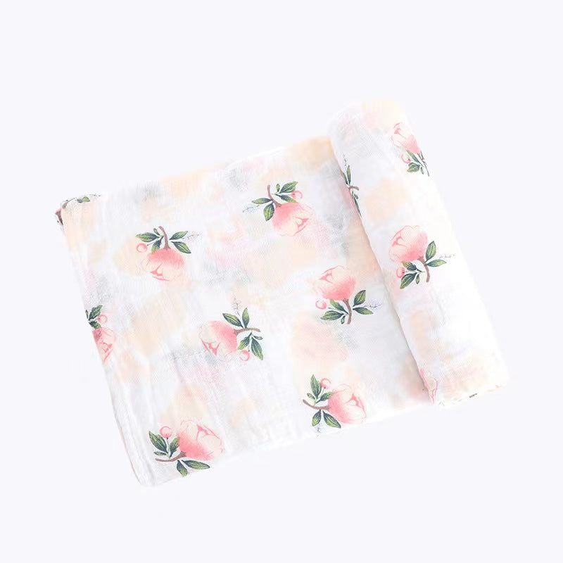 Muslin Swaddle Blanket Set of 2 Floral, Pink ( 70% Viscose from Bamboo, 30 % Organic Cotton)