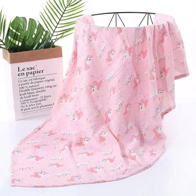 Muslin Swaddle Blanket Set of 2 Unicorn, Feathers ( 70% Viscose from Bamboo, 30 % Organic Cotton)