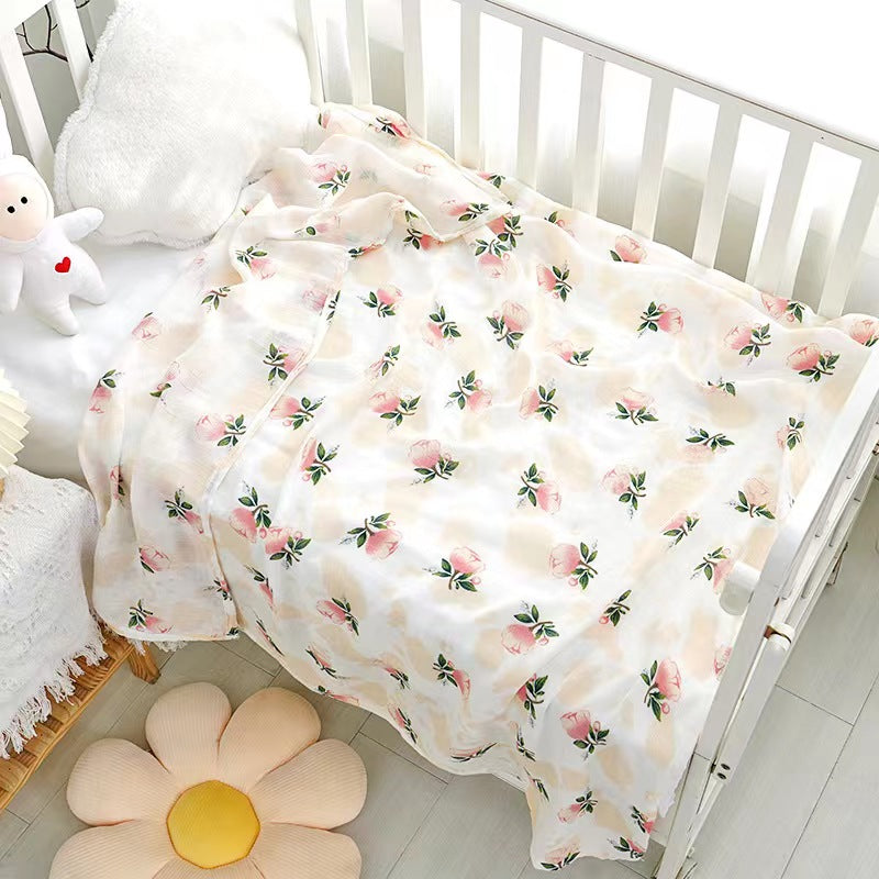 Muslin Swaddle Blanket Set of 2 Floral, Pink ( 70% Viscose from Bamboo, 30 % Organic Cotton)