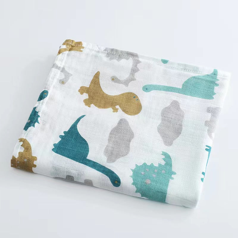 Muslin Swaddle Blanket Set of 2 Green, Dinosaur( 70% Viscose from Bamboo, 30 % Organic Cotton)