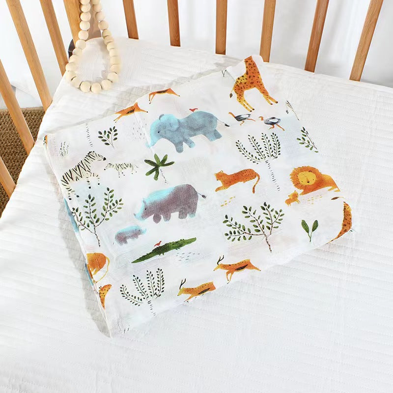 Muslin Swaddle Blanket Set of 2 Yellow, Safari ( 70% Viscose from Bamboo, 30 % Organic Cotton)