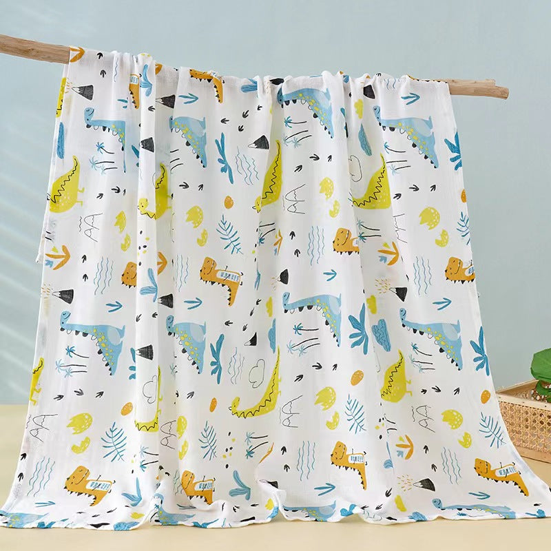 Muslin Swaddle Blanket Set of 2 Light Blue, Dinosaur( 70% Viscose from Bamboo, 30 % Organic Cotton)