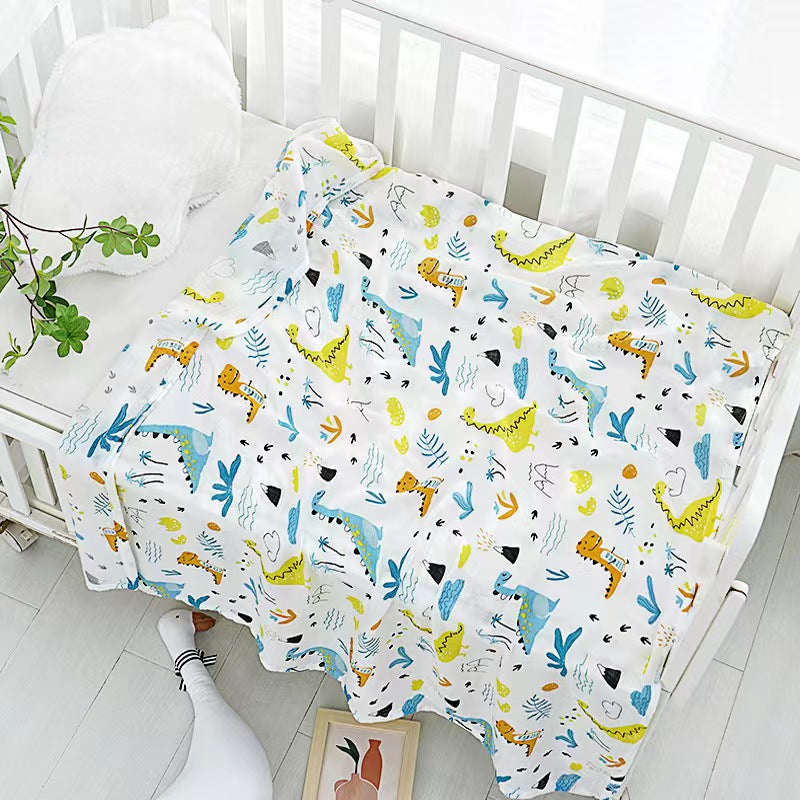 Muslin Swaddle Blanket Set of 2 Light Blue, Dinosaur( 70% Viscose from Bamboo, 30 % Organic Cotton)