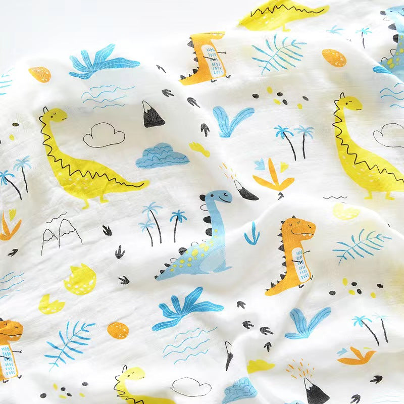 Muslin Swaddle Blanket Set of 2 Light Blue, Dinosaur( 70% Viscose from Bamboo, 30 % Organic Cotton)