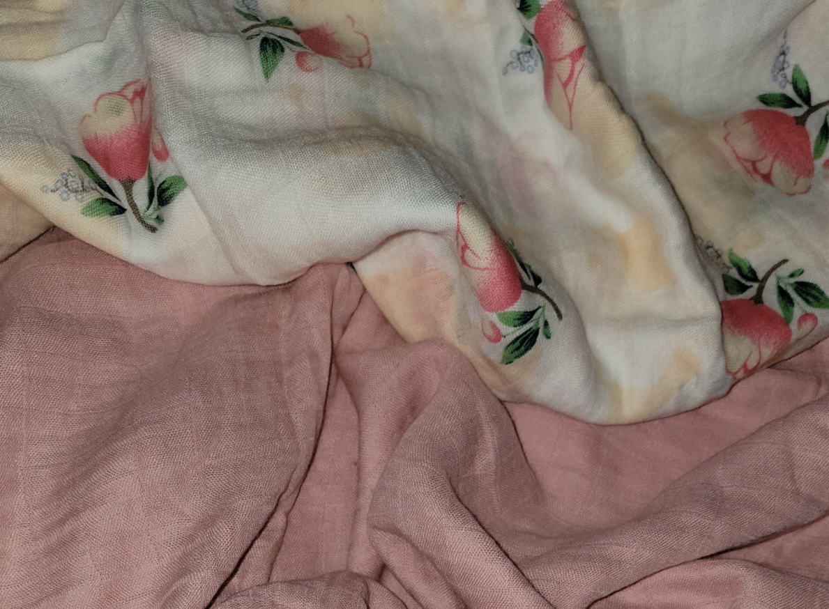 Muslin Swaddle Blanket Set of 2 Floral, Pink ( 70% Viscose from Bamboo, 30 % Organic Cotton)