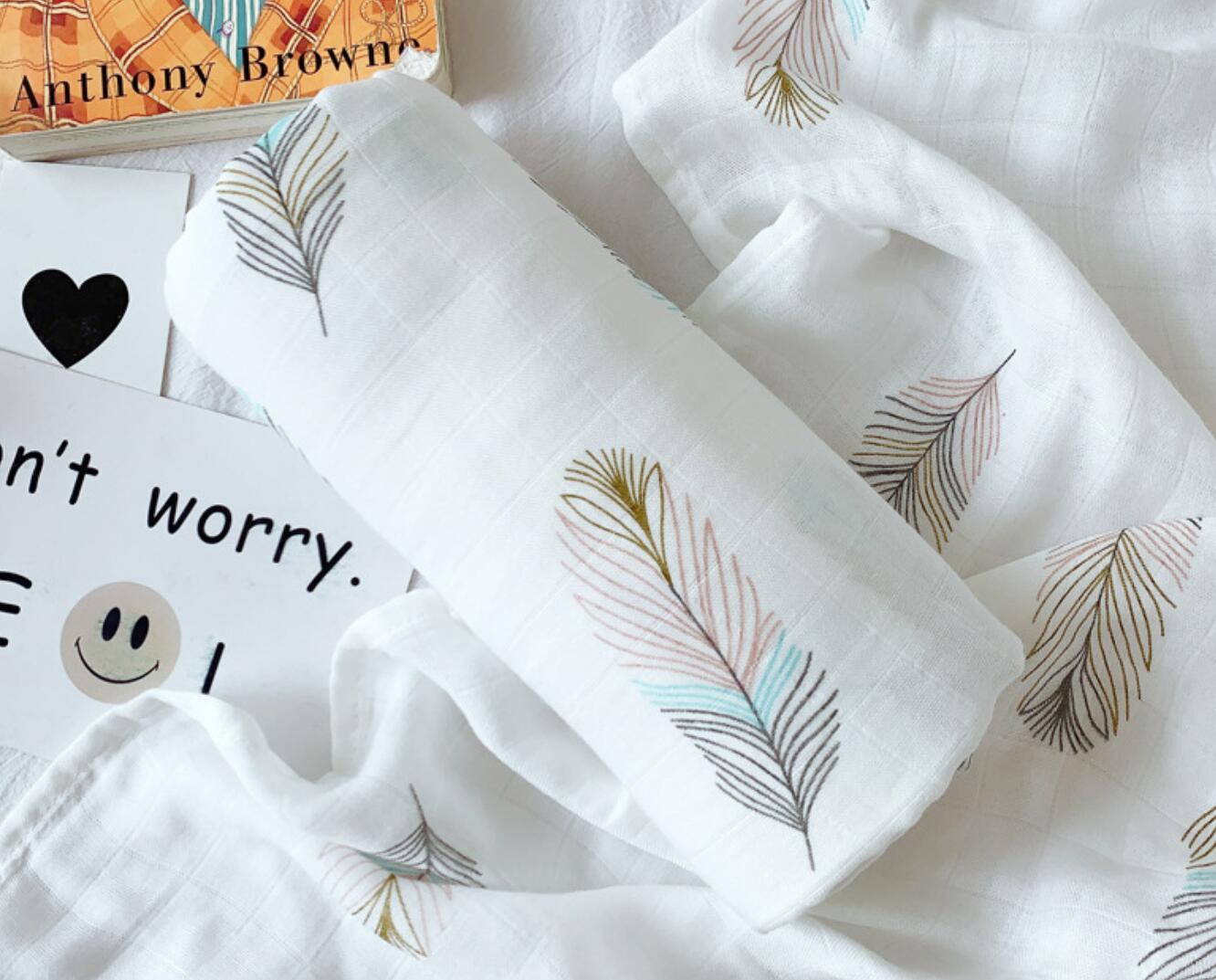 Muslin Swaddle Blanket Set of 2 Unicorn, Feathers ( 70% Viscose from Bamboo, 30 % Organic Cotton)