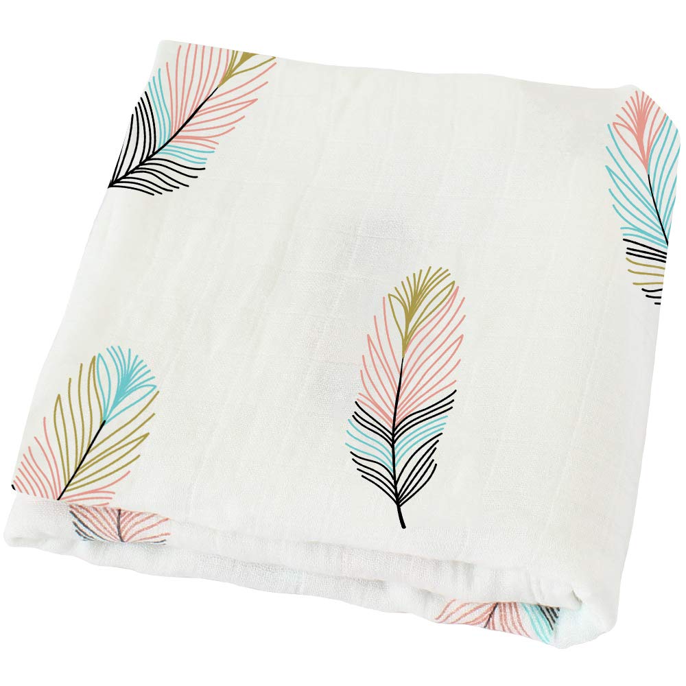 Muslin Swaddle Blanket Set of 2 Unicorn, Feathers ( 70% Viscose from Bamboo, 30 % Organic Cotton)