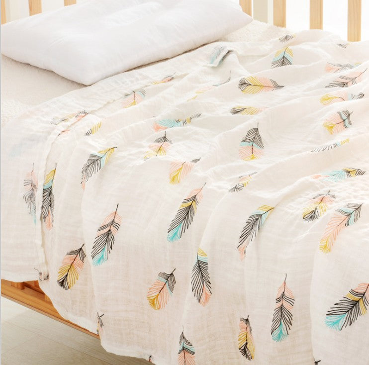 Muslin Swaddle Blanket Set of 2 Unicorn, Feathers ( 70% Viscose from Bamboo, 30 % Organic Cotton)