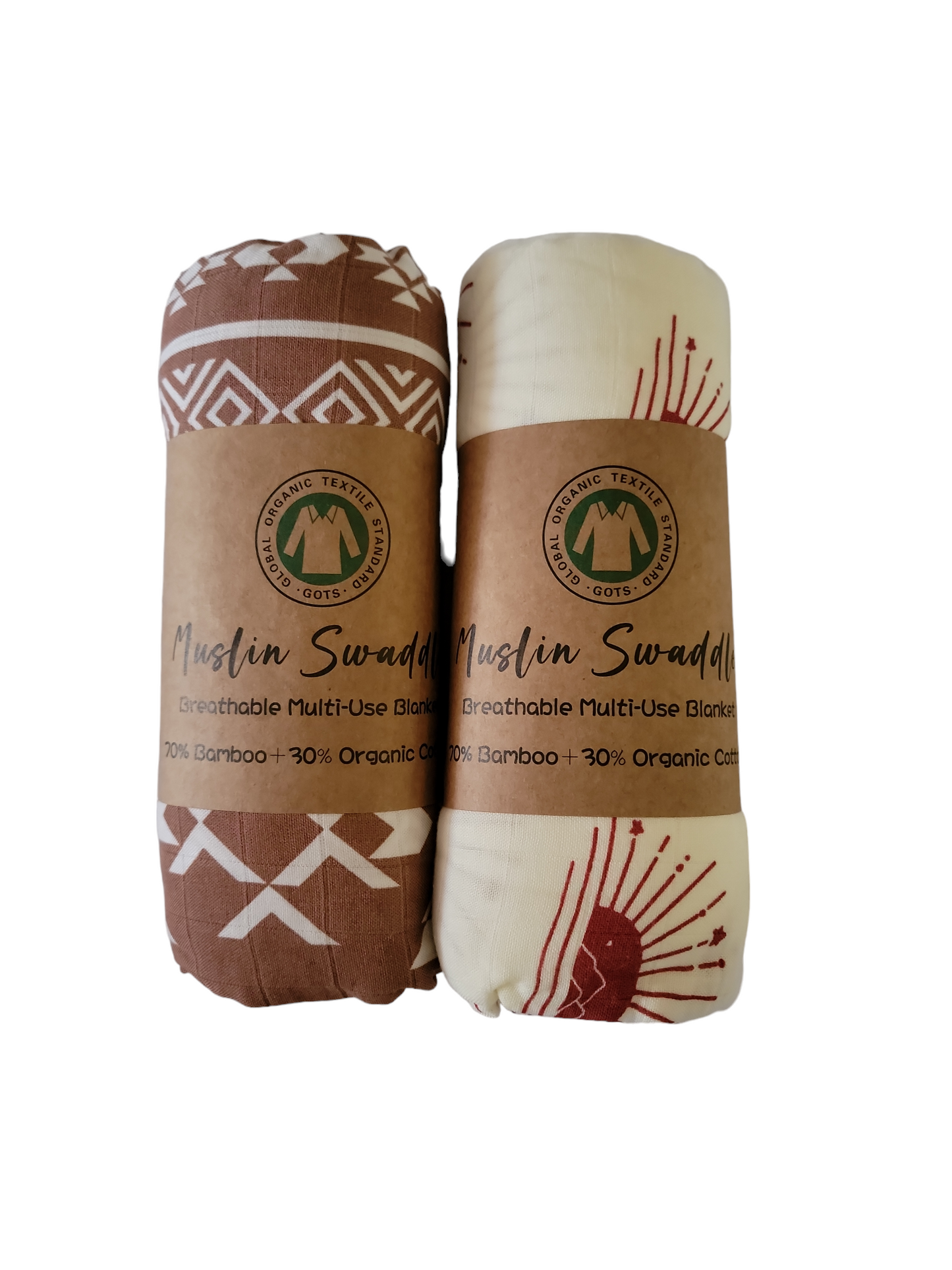 Muslin Swaddle Blanket Set of 2 Geometric, Brown ( 70% Viscose from Bamboo, 30 % Organic Cotton)