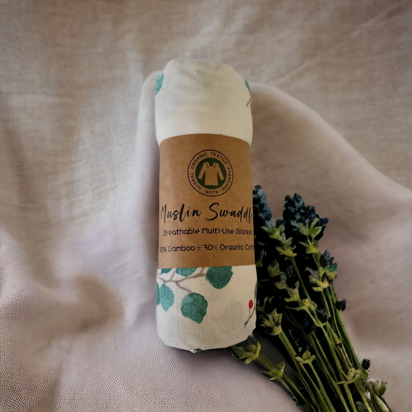 Muslin Swaddle Blanket Set of 2 Floral, Blue ( 70% Viscose from Bamboo, 30 % Organic Cotton)