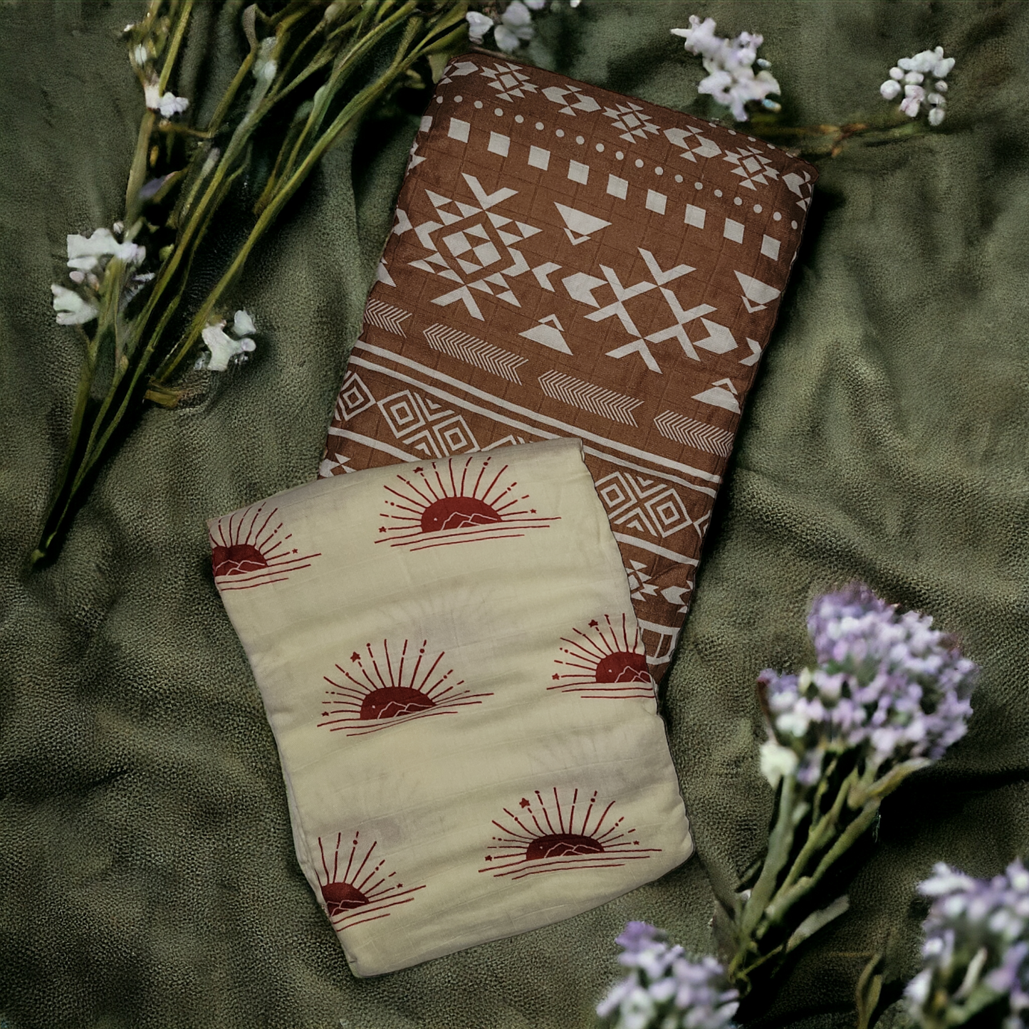 Muslin Swaddle Blanket Set of 2 Geometric, Brown ( 70% Viscose from Bamboo, 30 % Organic Cotton)