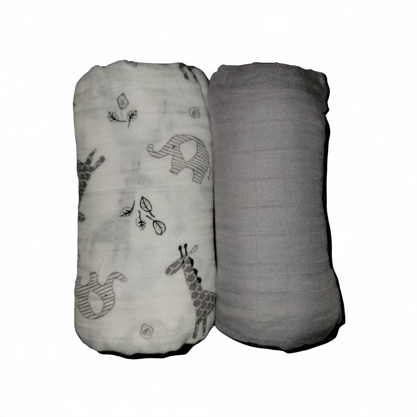 Muslin Swaddle Blanket Set of 2 Gray, Safari ( 70% Viscose from Bamboo, 30 % Organic Cotton)