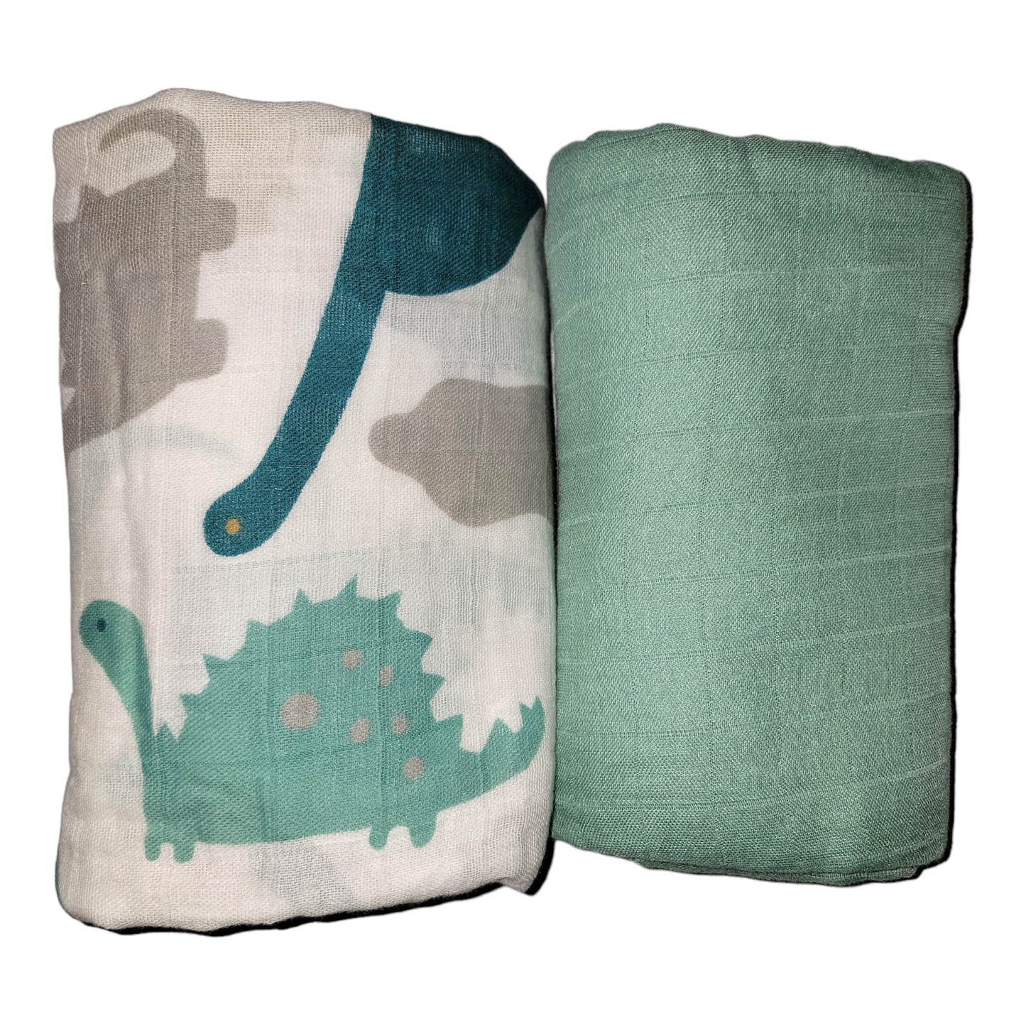 Muslin Swaddle Blanket Set of 2 Green, Dinosaur( 70% Viscose from Bamboo, 30 % Organic Cotton)