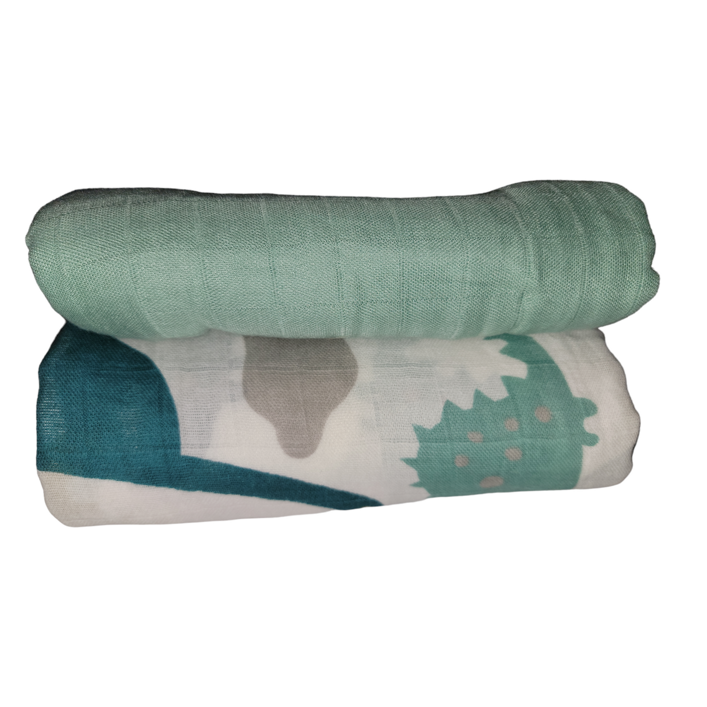 Muslin Swaddle Blanket Set of 2 Green, Dinosaur( 70% Viscose from Bamboo, 30 % Organic Cotton)