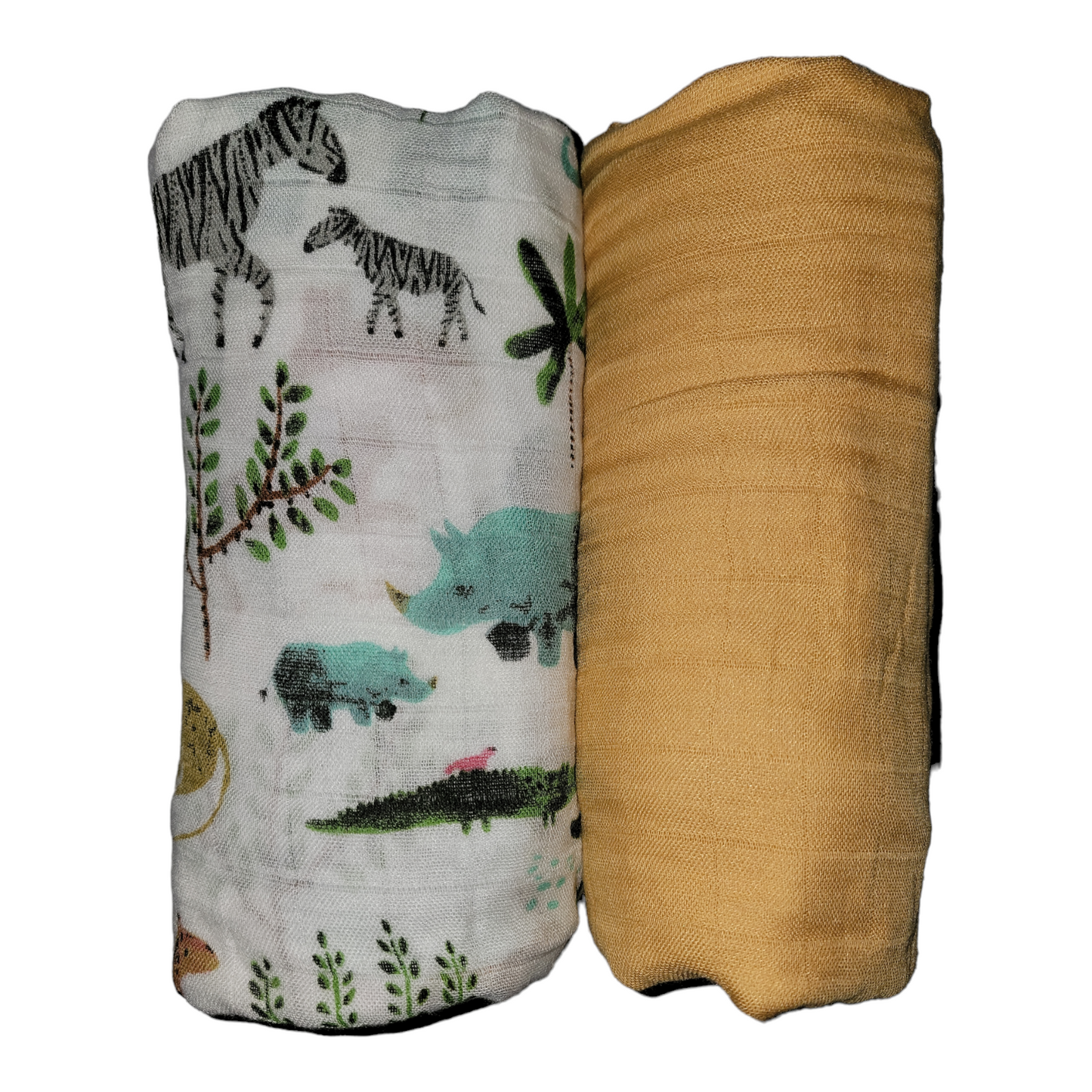 Muslin Swaddle Blanket Set of 2 Yellow, Safari ( 70% Viscose from Bamboo, 30 % Organic Cotton)