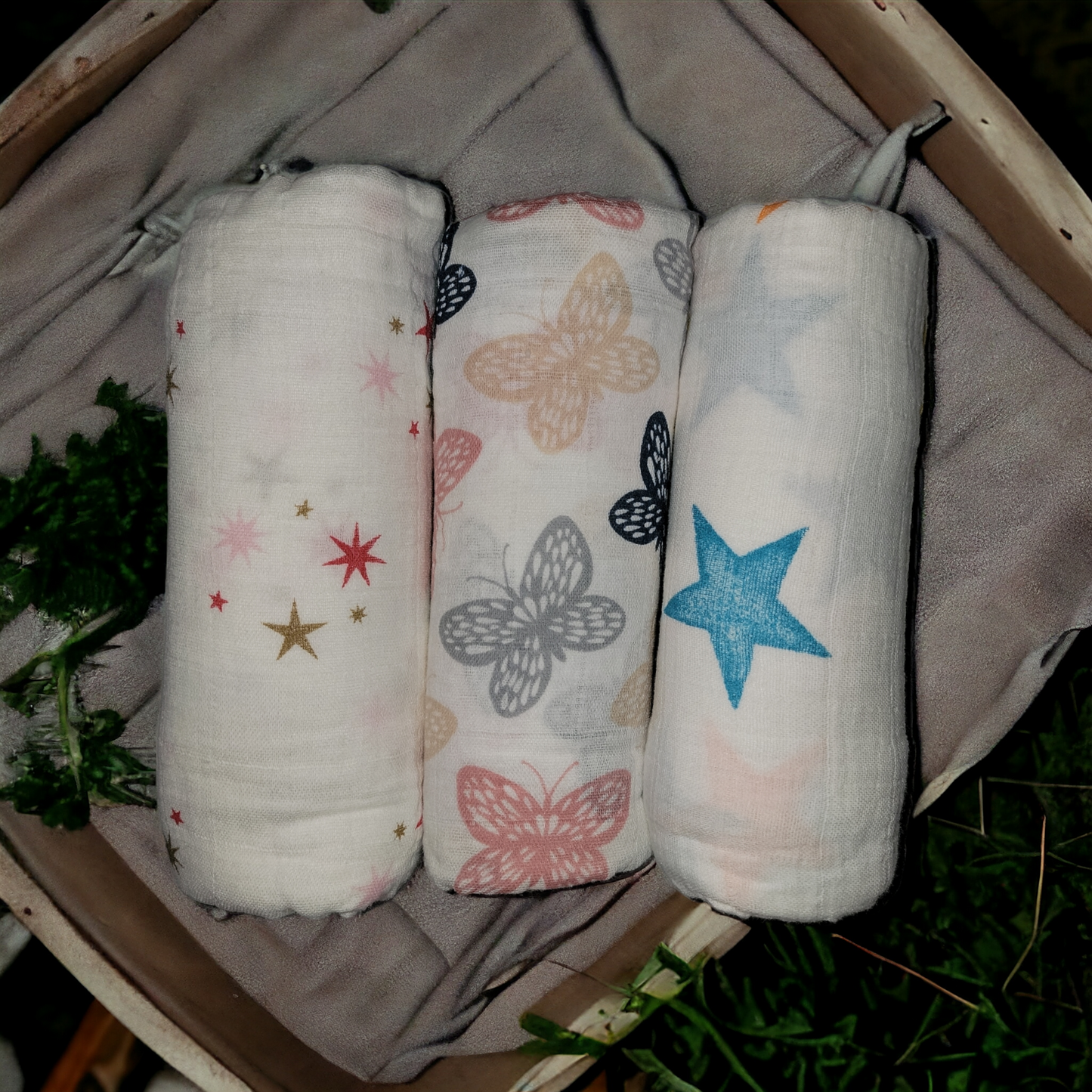 Pack of 3 Muslin Swaddle Blankets for Baby Girls, Receiving Blanket - Pink, Stars, Floral -100% Organic Cotton